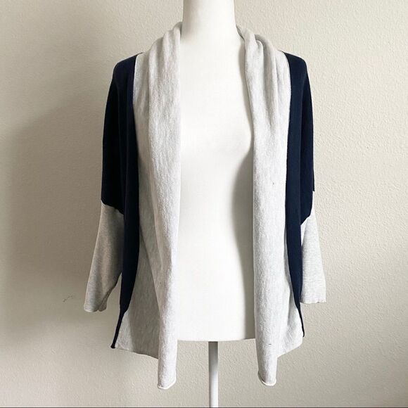 FRESH Produce Open Front Dolman Ribbed Sleeve Colorblock Navy Gray Cardigan xs/s - Picture 1 of 6